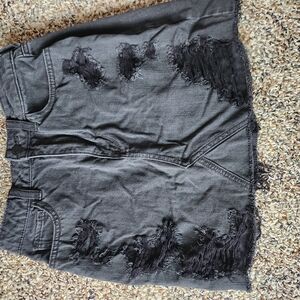 Distressed Black Denim Skirt